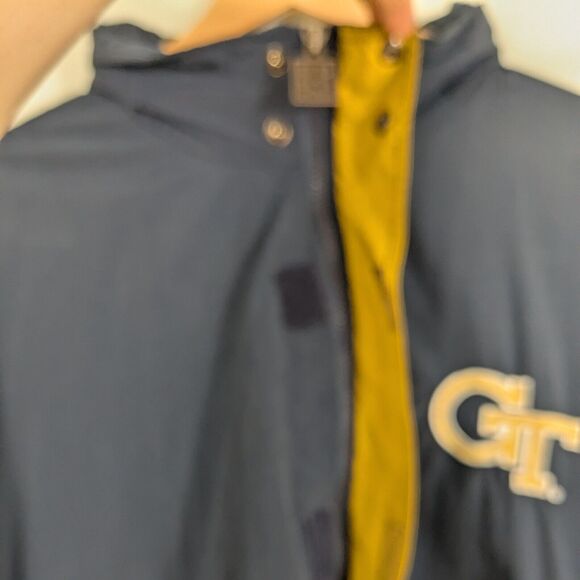 Vtg Georgia Tech 1/2 Zip Pullover Jacket XL Blue 90s Logo Windbreaker GT Hood - Picture 5 of 14